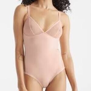 KNIX Deep V Bodysuit with Sheer Cups and Panels Beige Size XS
